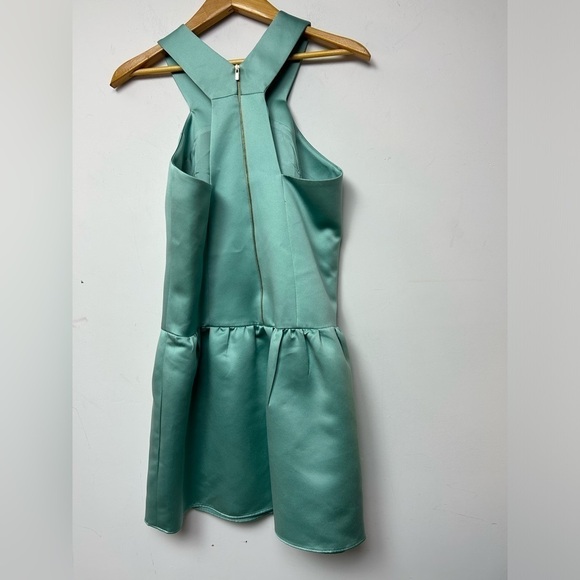 TIBI Halter V-Neck light Teal Green Sleeveless Fi-Flare Mini Dress size 6 - Picture 4 of 11